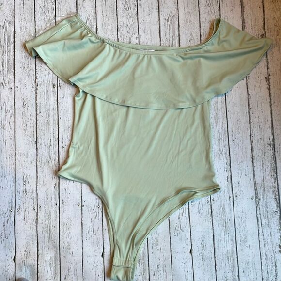 Kit + Sky Sage Green Off the Shoulder Bodysuit - Picture 2 of 7